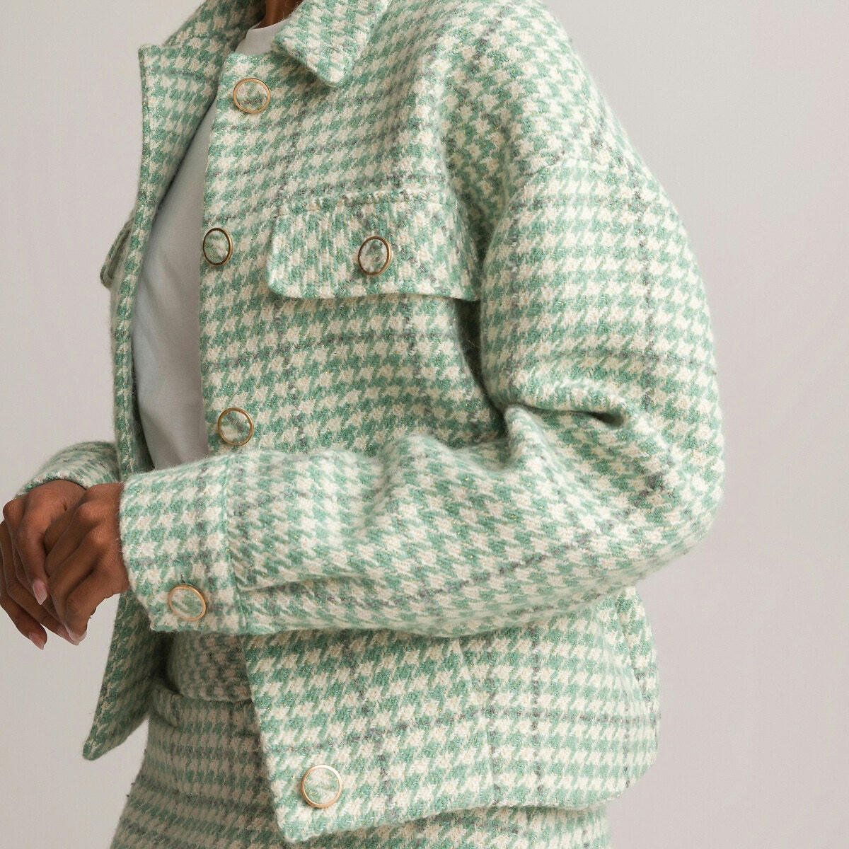 Surchemise cintrée en tweed pied-de-poule