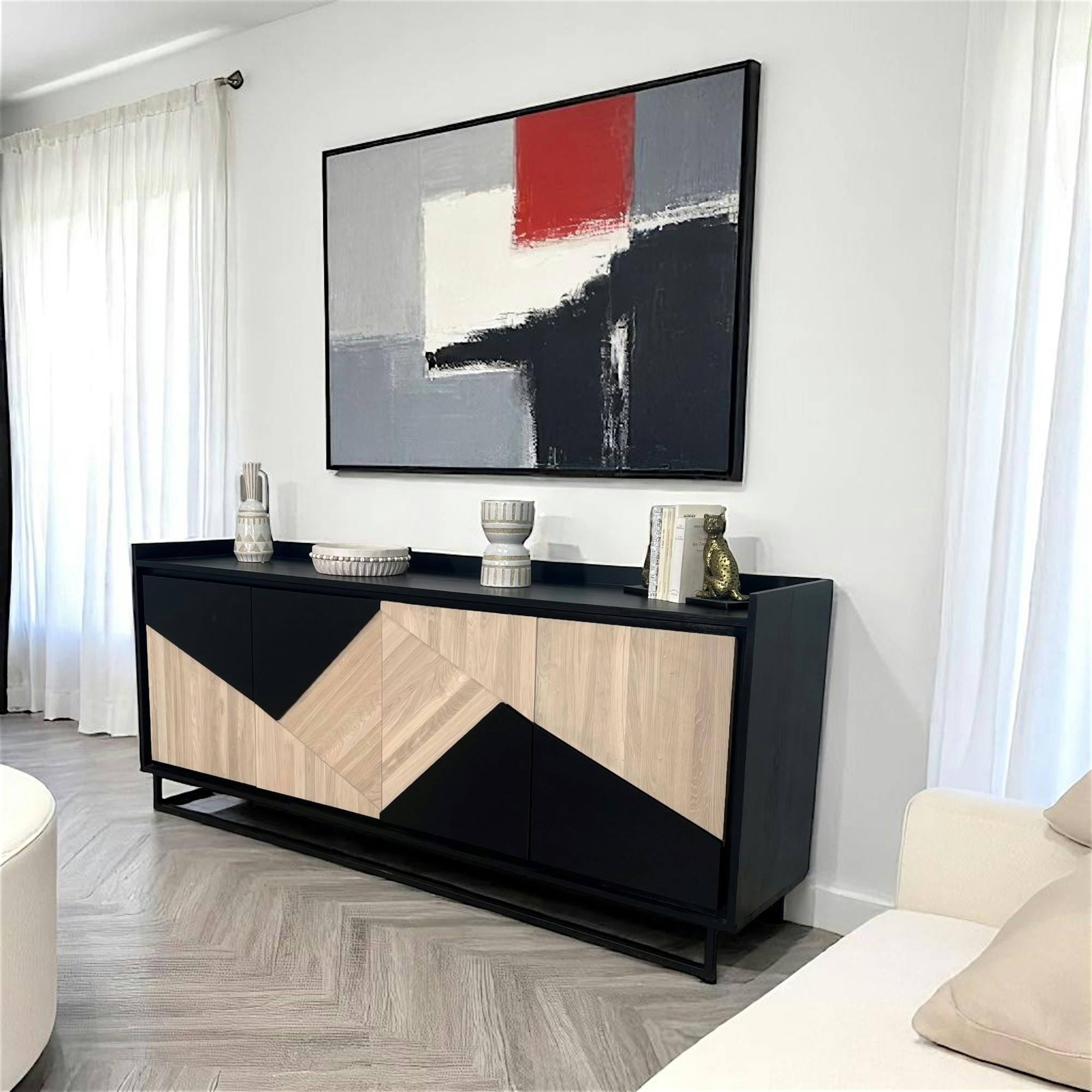 Buffet 4 portes bois noir et blanc ANINA
