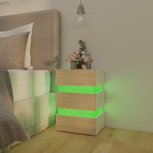 NNEVL LED Bedside Cabinet White and Sonoma Oak 45x35x67 cm Chipboard