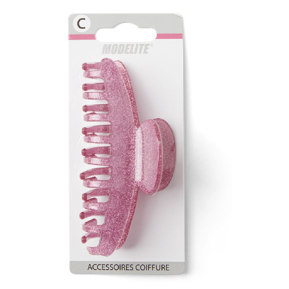Pince à cheveux à paillettes plastique rose 10cm
