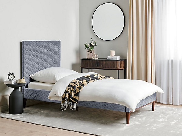 Lit avec sommier Velours BAYONNE 90 x 200 cm Gris