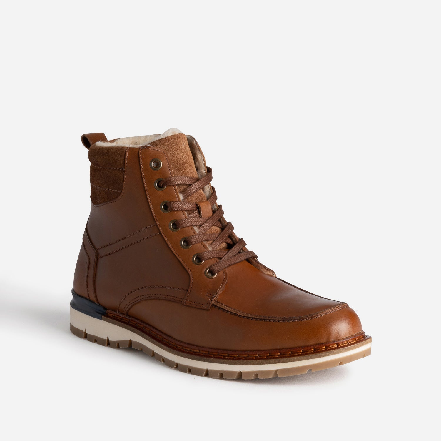 Boots cranté fourré en cuir cognac