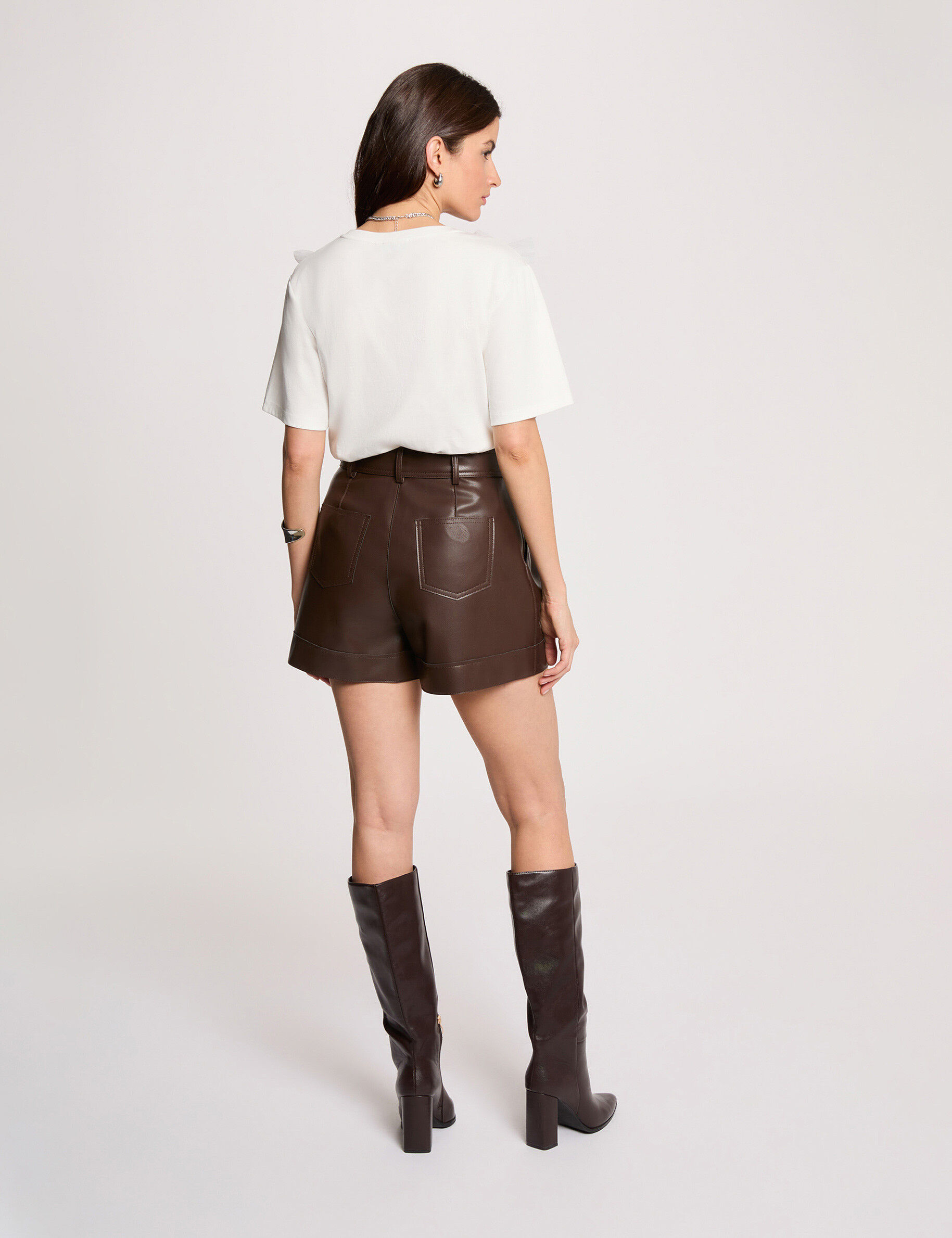 Faux Leather Fitted Shorts Brown Women