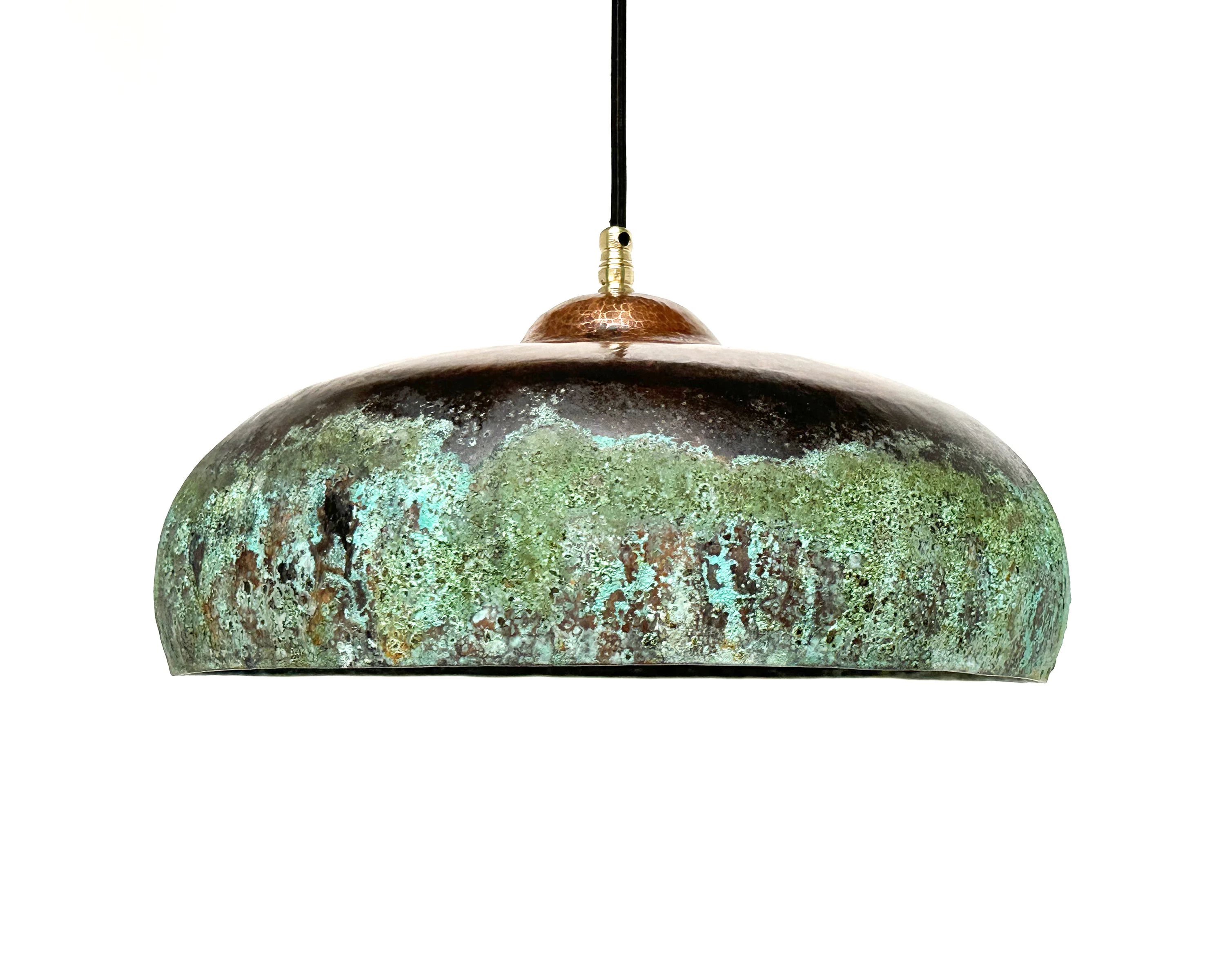 Green Patina Copper Pendant Light: Oxidized Ceiling Fixture for Rustic Farmhouse Kitchen Island