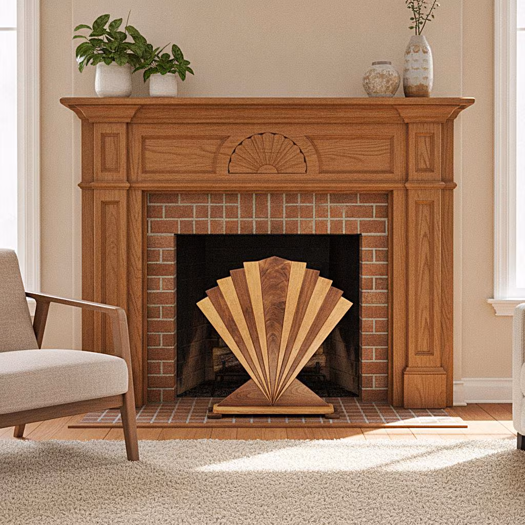 Summer Fireplace Screen Walnut White Oak Boho Geometric Art Deco Fan Inspired