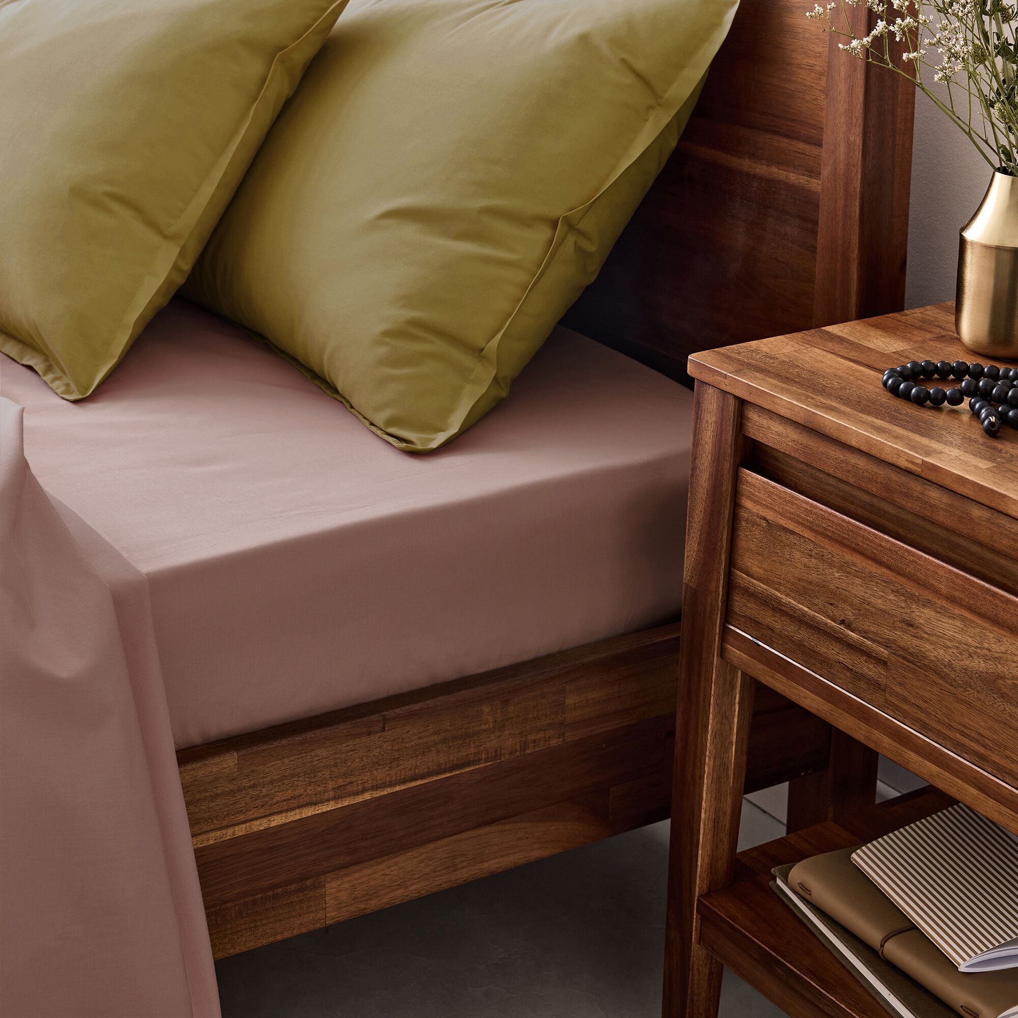 FLORE - Drap housse en percale de coton 140x200cm B30cm -brun rhassoul