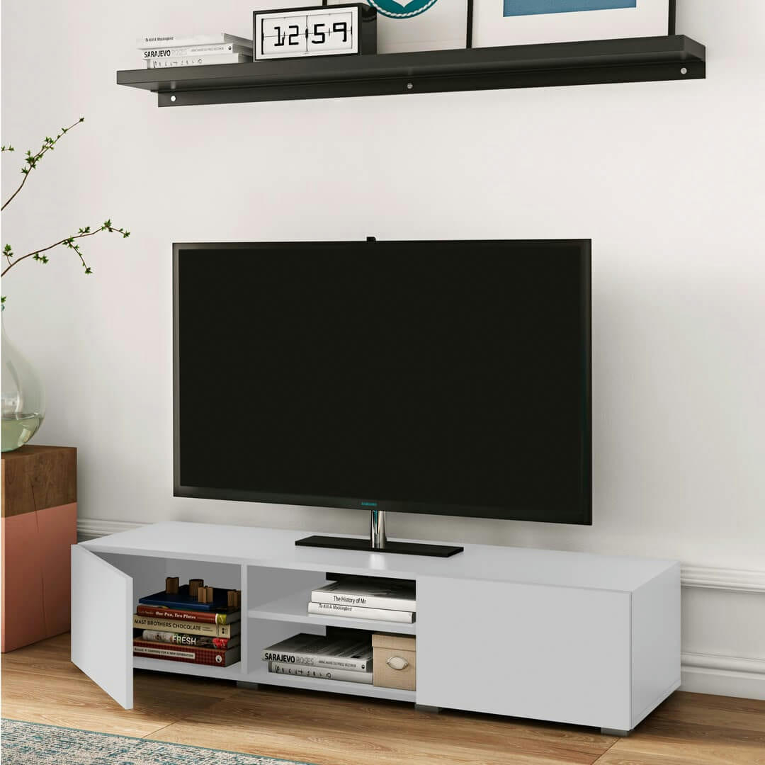 PODIUM - Meuble TV effet bois blanc