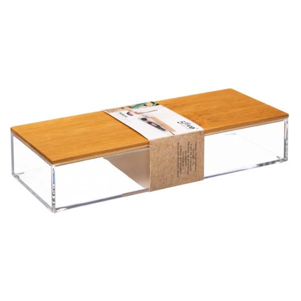 Organizer łazienkowy z pokrywką z bambusa, 25,5 x 9,6 x 5,5 cm