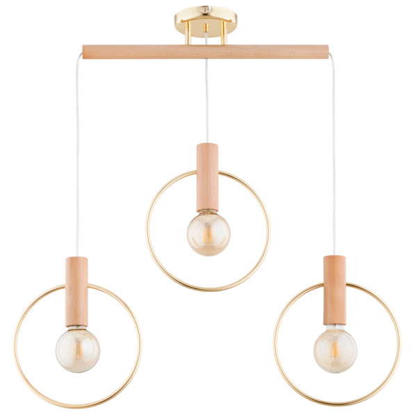 Lampa wisząca ARISA jasne drewno-złota 3xE27x15W wym:80x80x27cm IP20 Alfa