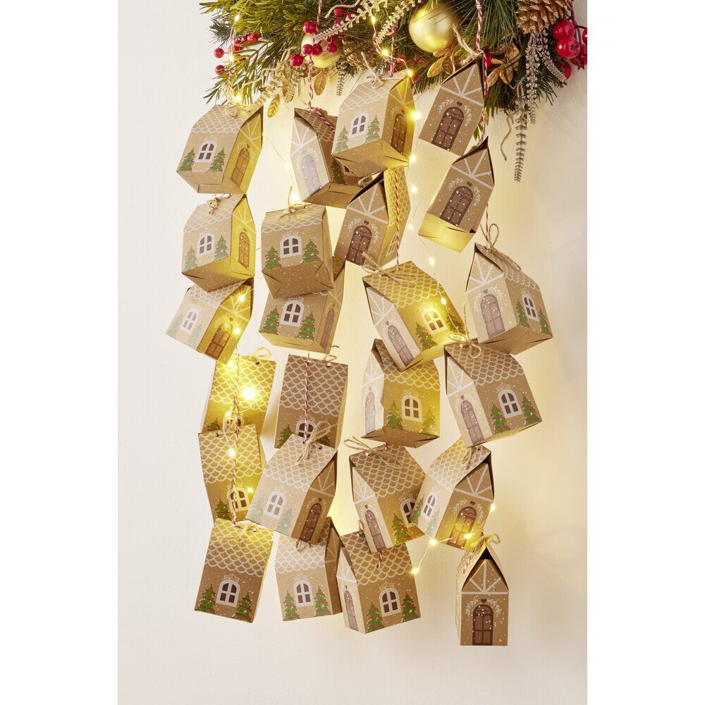 Calendrier de l'avent kit 24 mini maisons de No&euml;l en papier