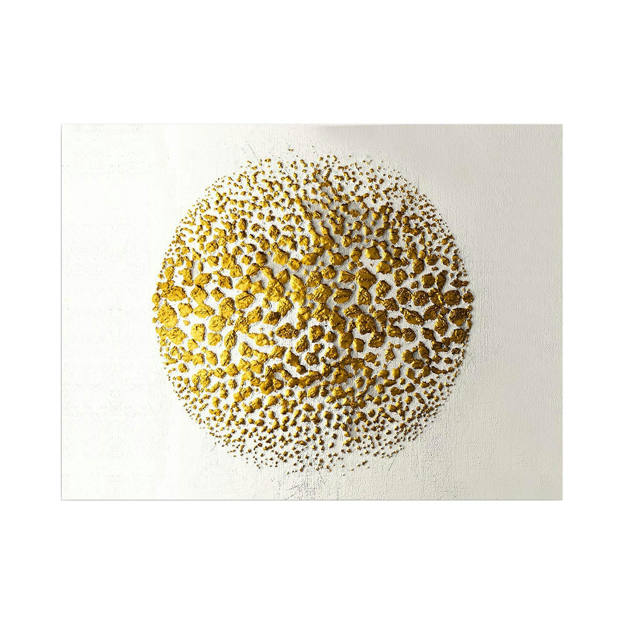 Tableau abstrait blanc et or – sphère texturée