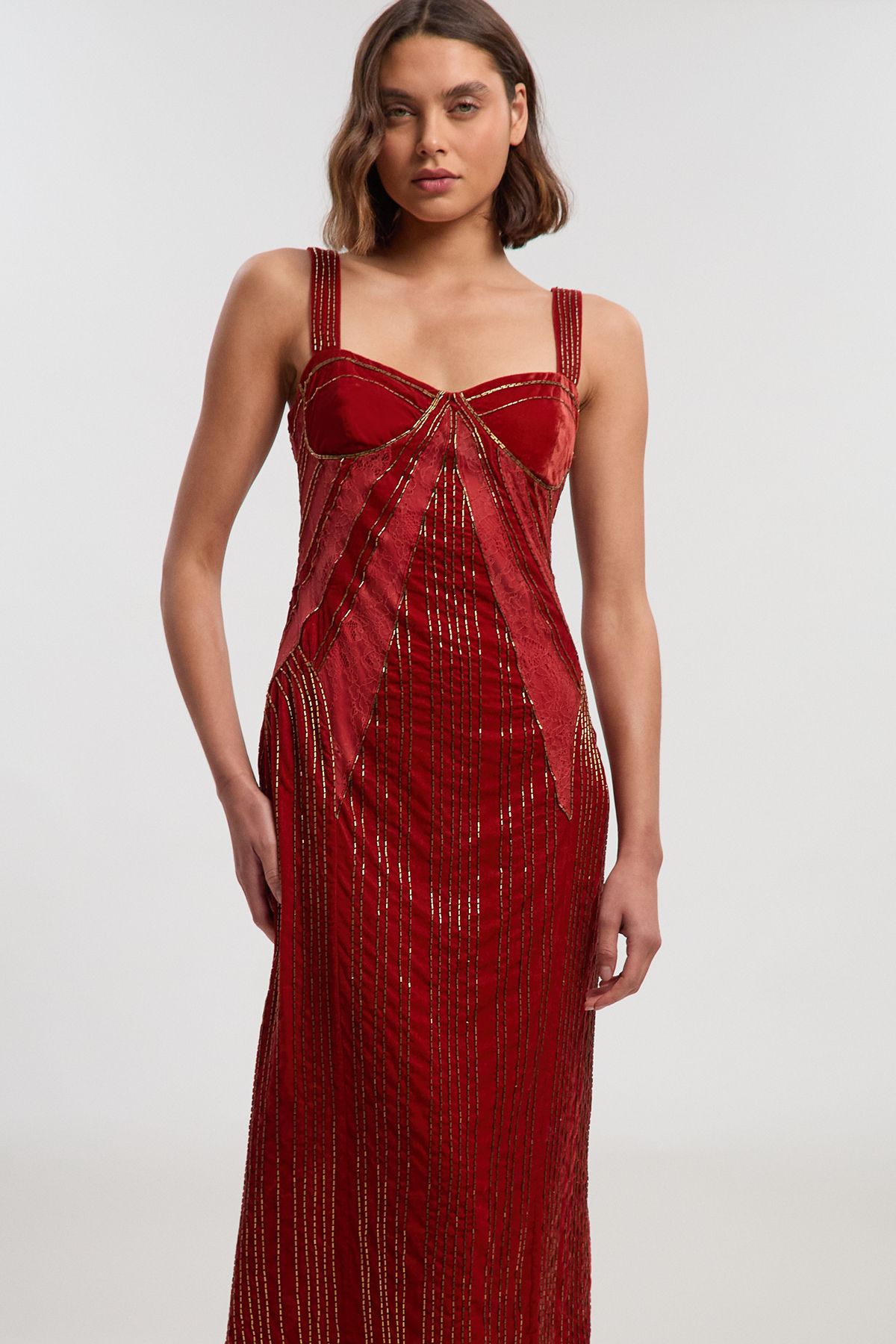 KarenMillen Velvet Embellished Strappy Maxi Dress