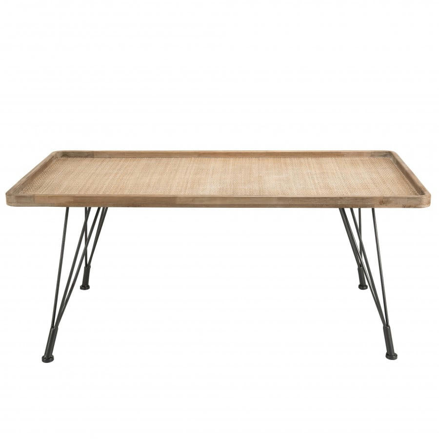 DORIANE - Table basse rectangulaire cannage pieds métal noir L110