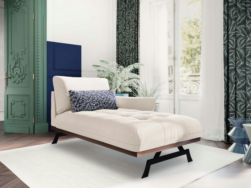 OLIVIER - Méridienne 1 place en tissu structuré beige clair