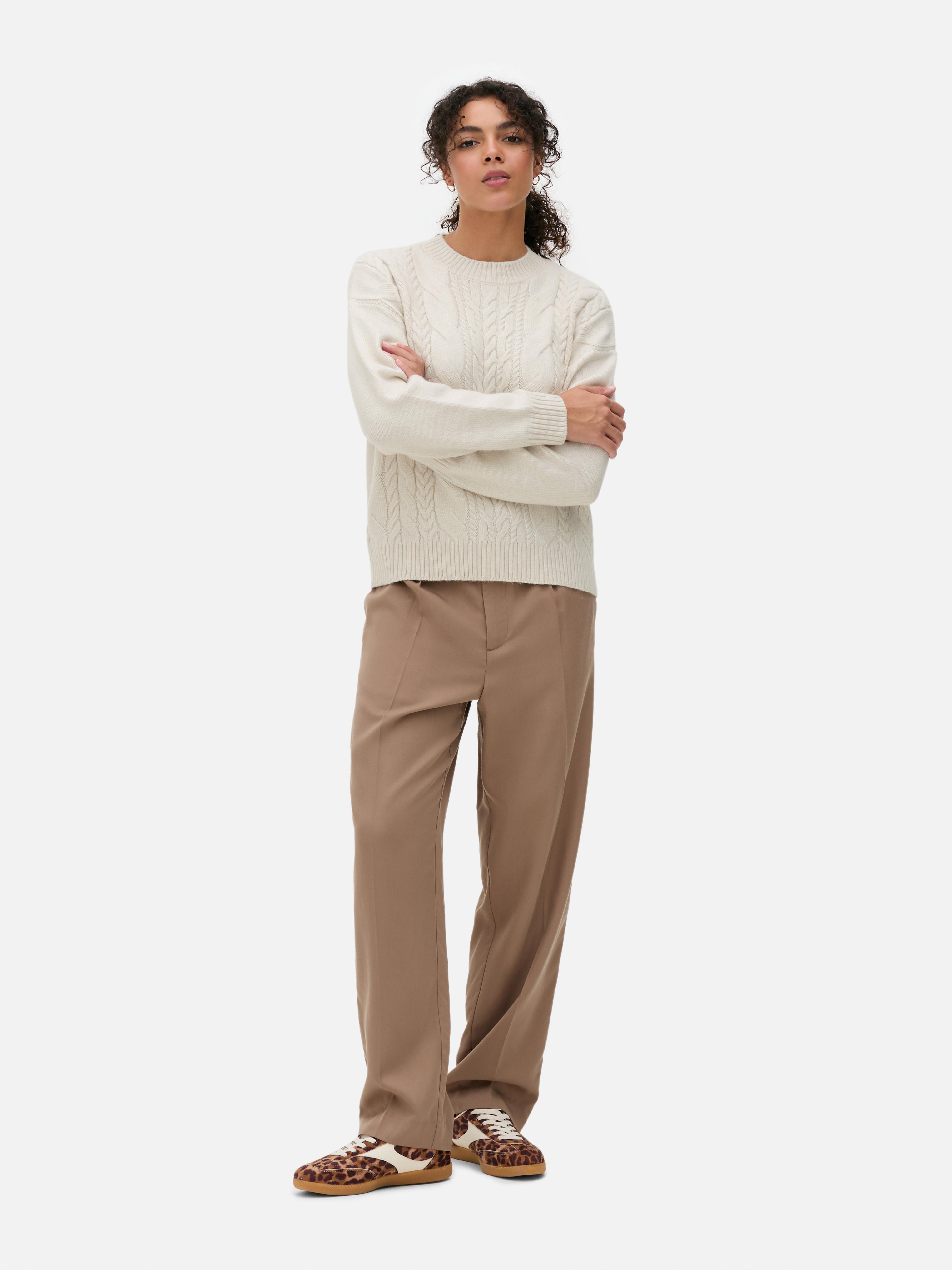 Crew Neck Cable Knit Sweater