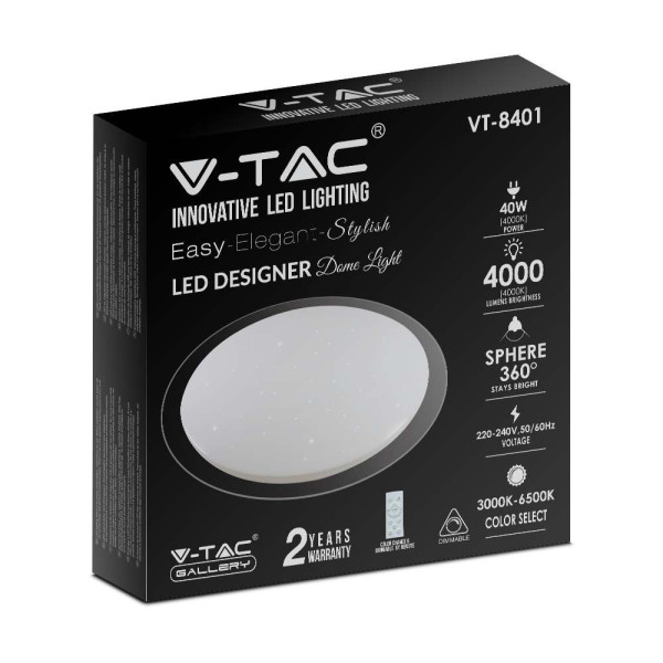 Plafon 8401 z pilotem okrągły biały LED 1x40W 46,5cm 2800lm IP20 V-TAC
