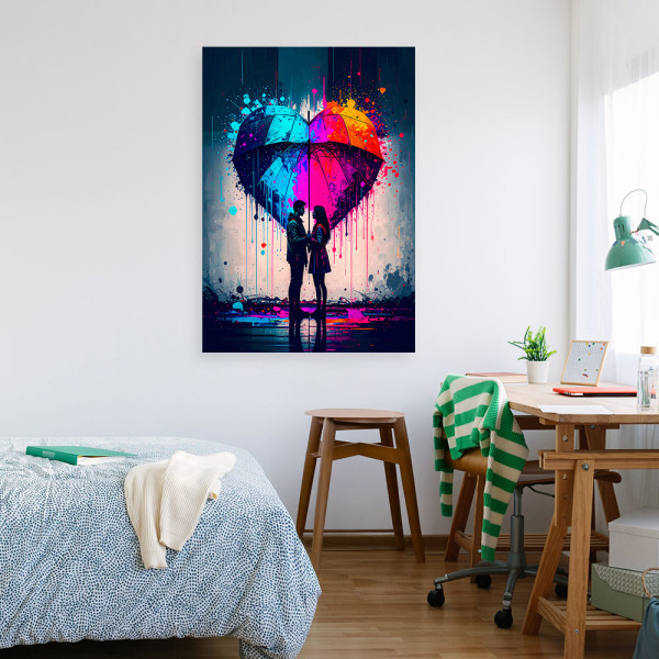 Obraz do sypialni salonu, Para Miłość Serce Parasol 20x30