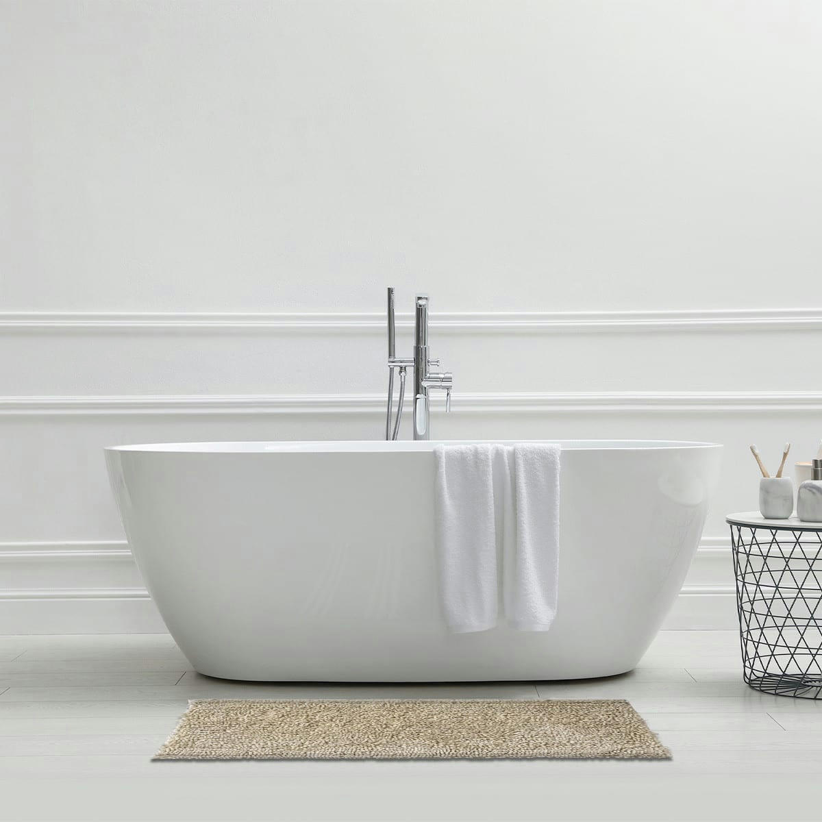 SHINY - Tapis de bain en polyester uni ivoire 60x120cm