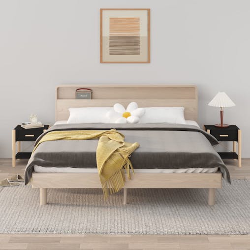 NNEVL Bedside Tables 2pcs Black 42x38x45 cm Engineered Wood