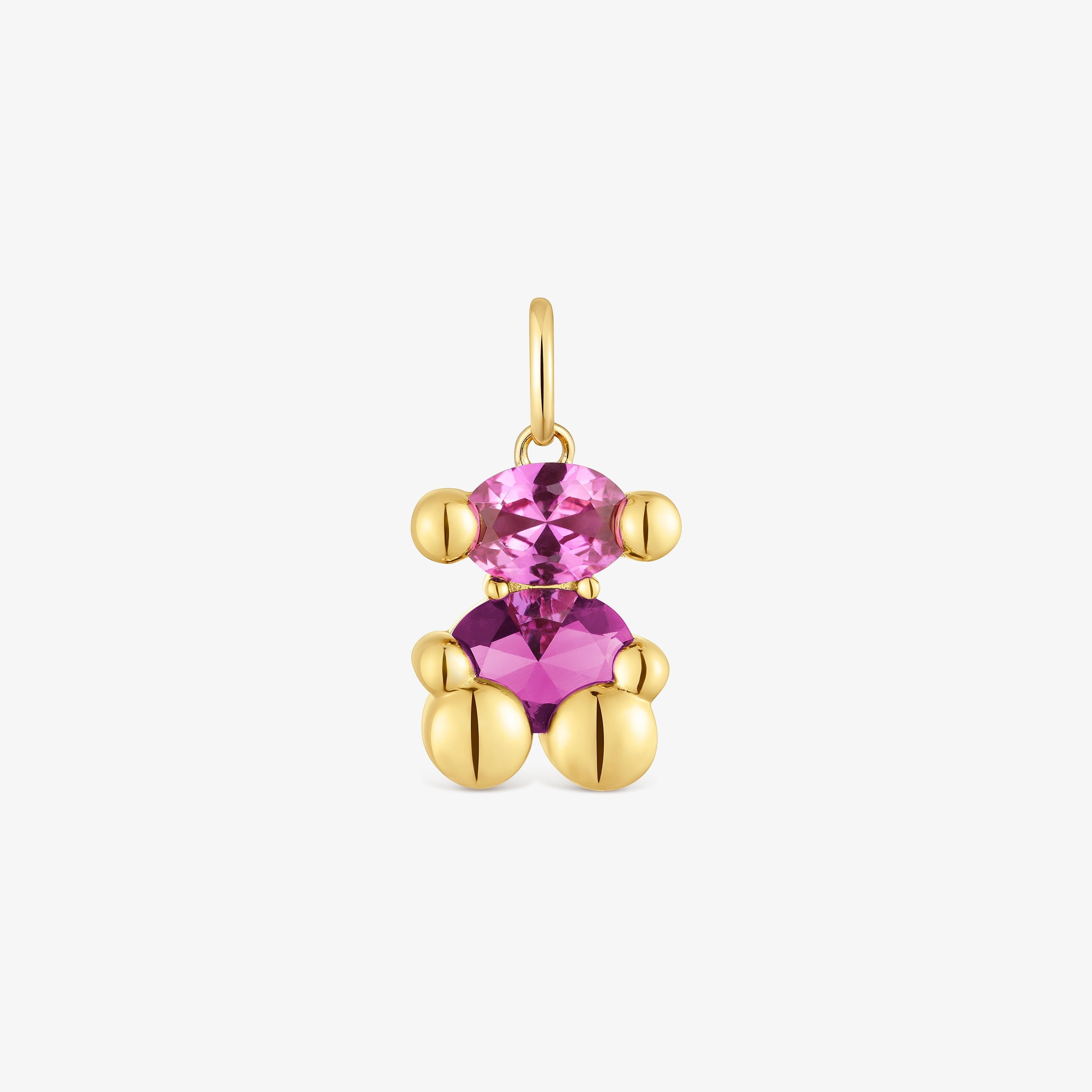 Colgante pequeño motivo oso con baño de oro 18 kt sobre plata y rubí creada en laboratorio Color Bear LGG