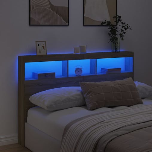 NNEVL Headboard Cabinet with LED Sonoma Oak 160x17x102 cm