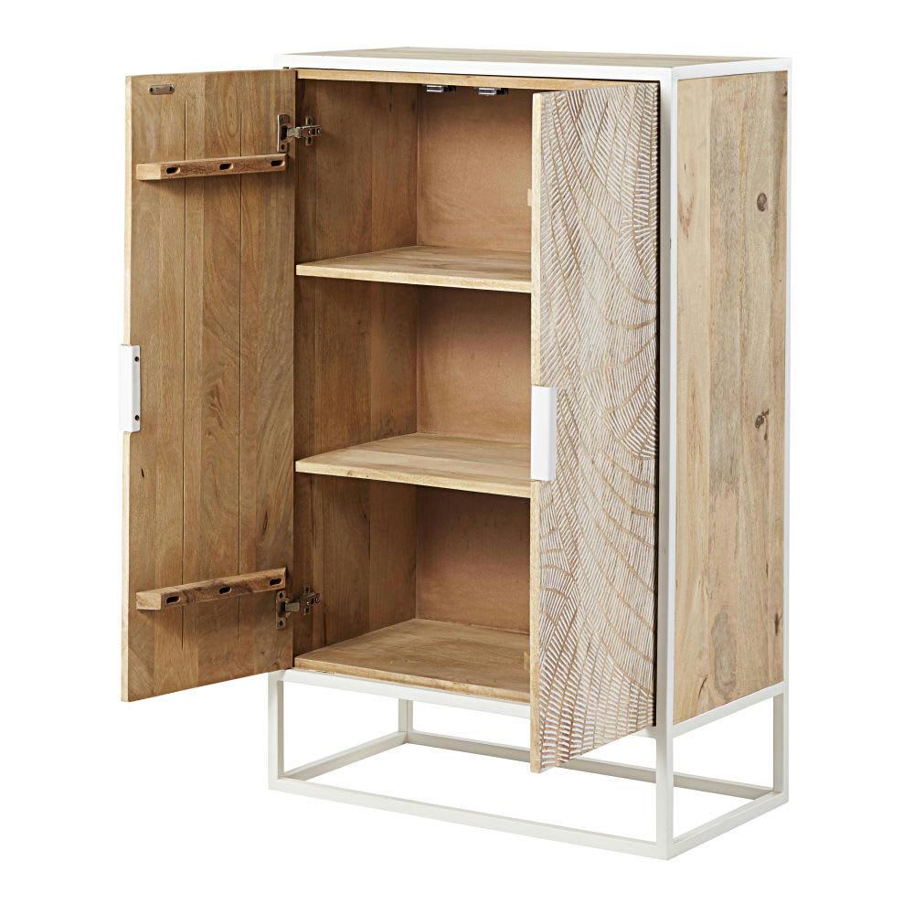 Boracay - Cabinet de rangement 2 portes en manguier massif sculpté