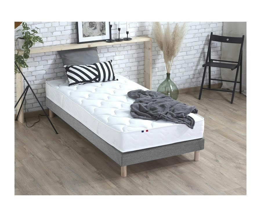 ENSEMBLE ALTO - Ensemble matelas mousse ferme sommier gris 90x190