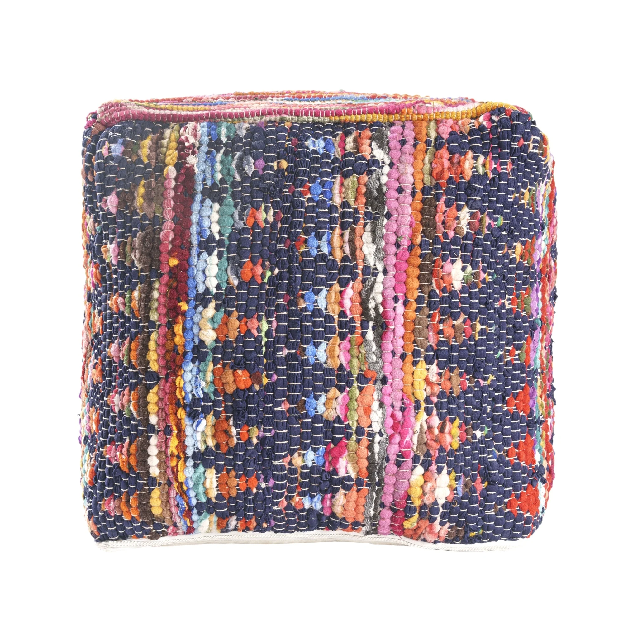 Sevita Denim Shabby Chic Bordered Design Hand-Made Pouf