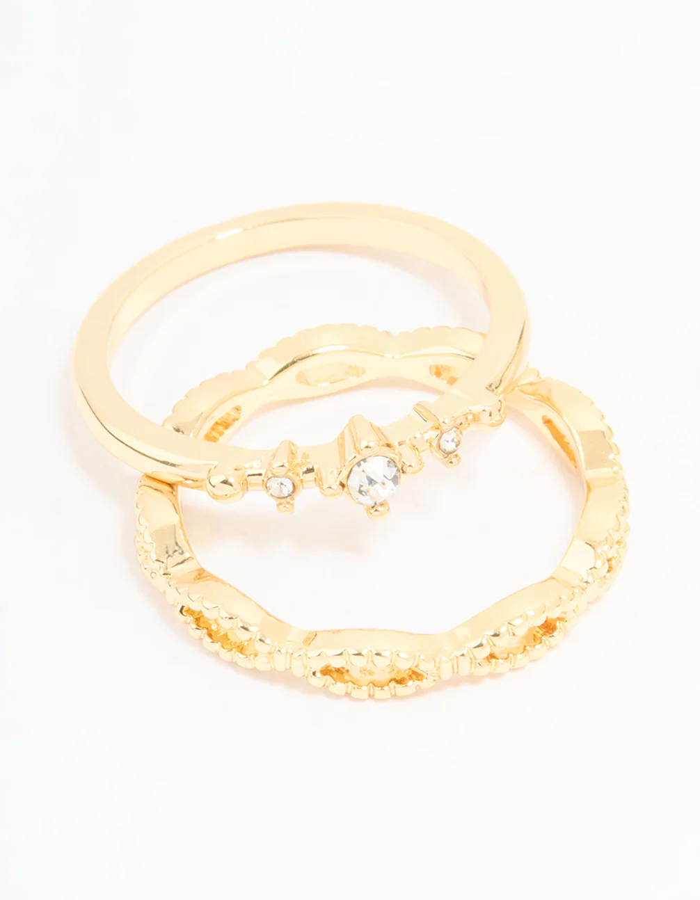 Gold Plated Diamante Rings 5-Pack