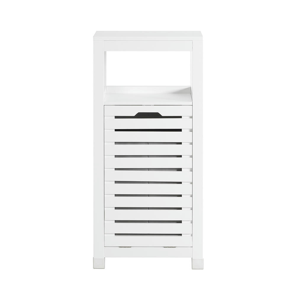 - Meuble bas de salle de bain 1 panier bac à linge effect bois blanc