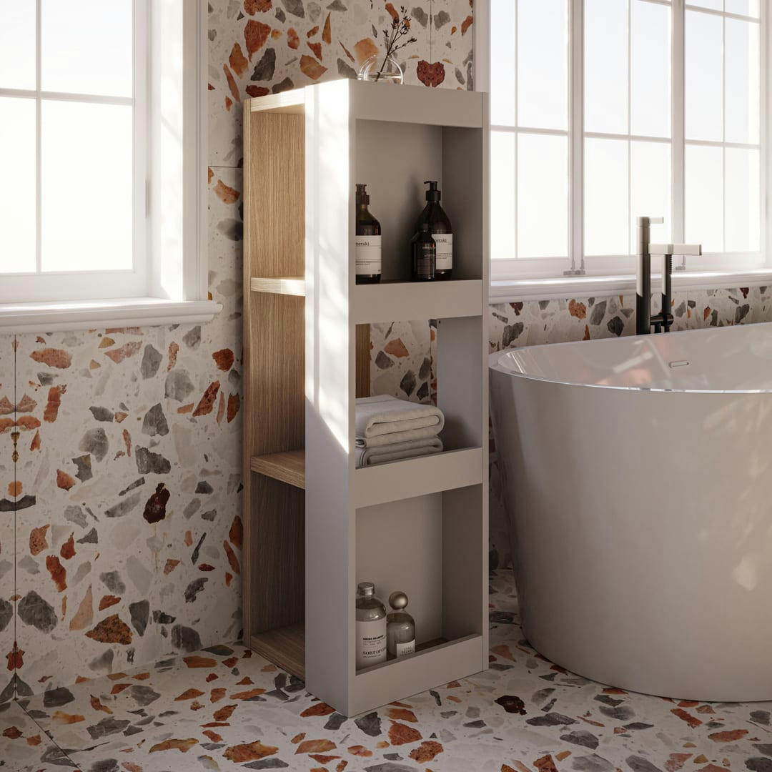 ELLA - Meuble de salle de bain  placage chêne clair et blanc laqué