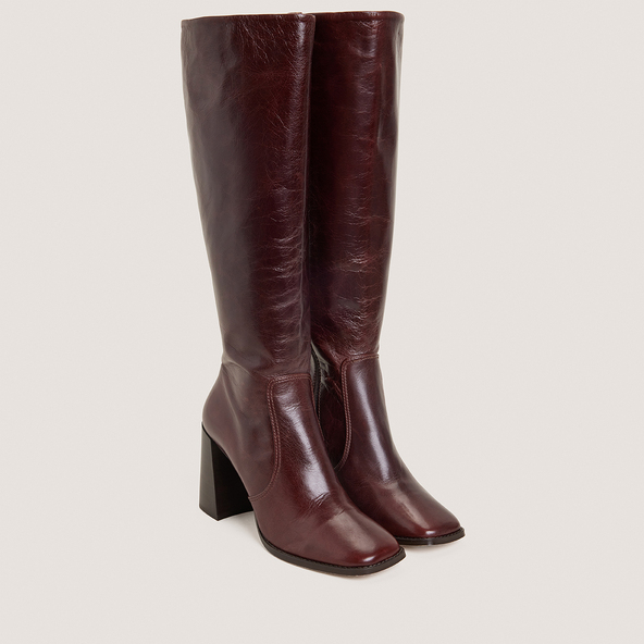 Bottes à hauts talonsen cuir vieilli chocolat | VAUBY