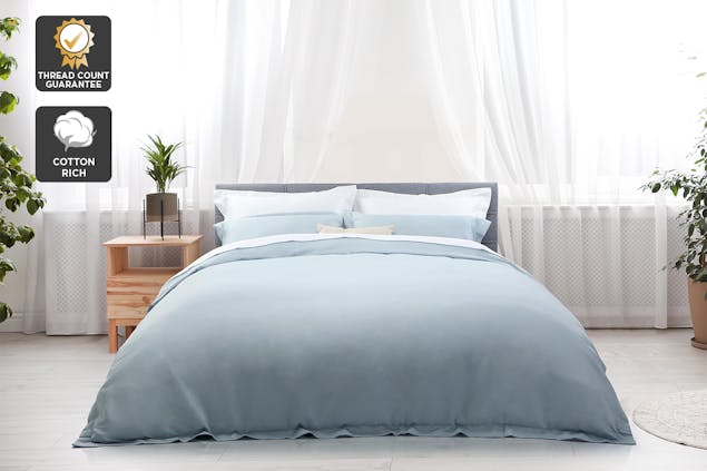NNEKGE 1200TC Cotton Rich Quilt Cover Set (Blue Queen)
