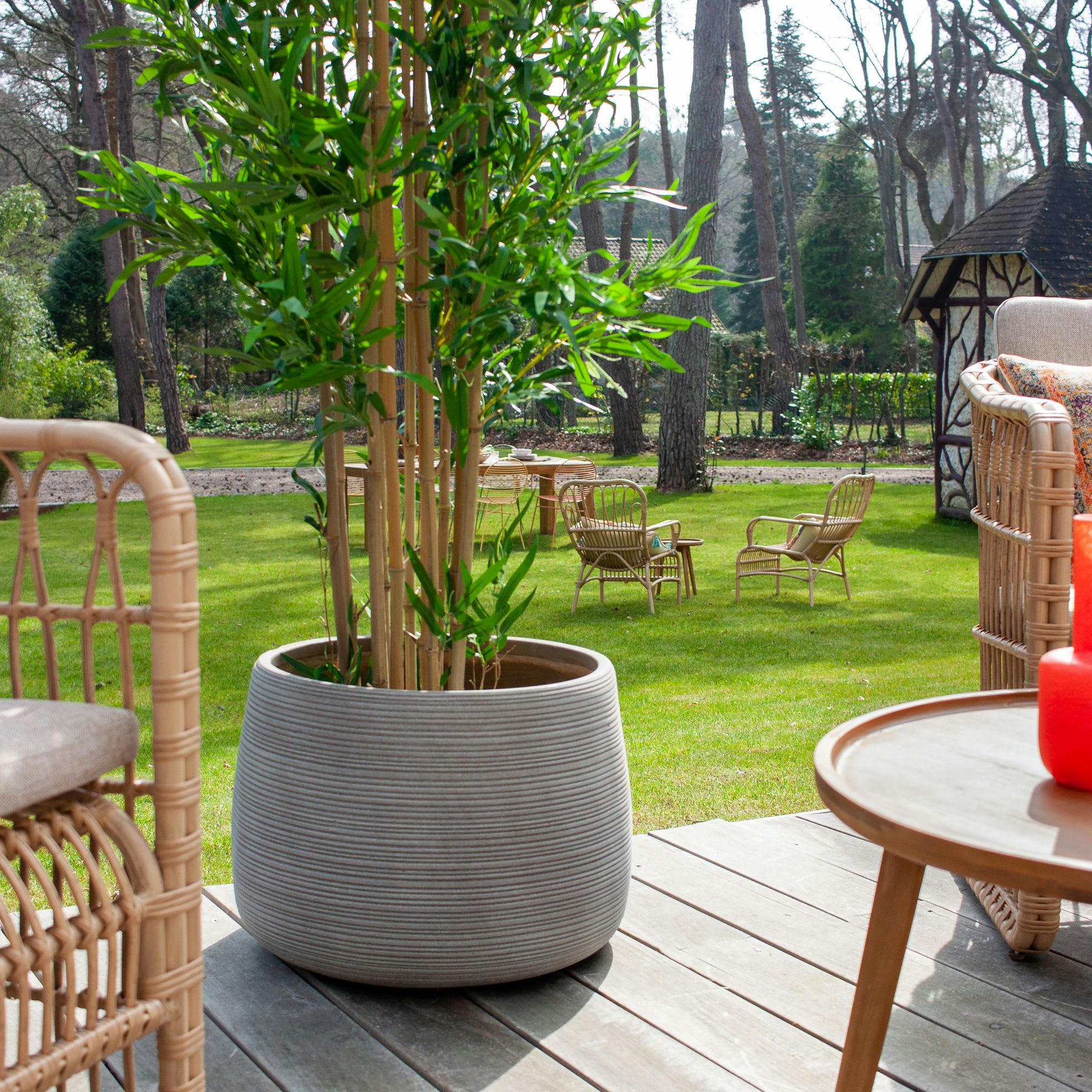 - Set de 2 pots ronds en terre d'argile taupe Ø39/53cm