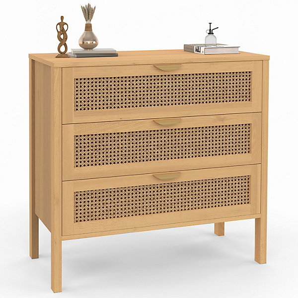 Commode 3 tiroirs EDHEN 80 cm cannage coloris bois