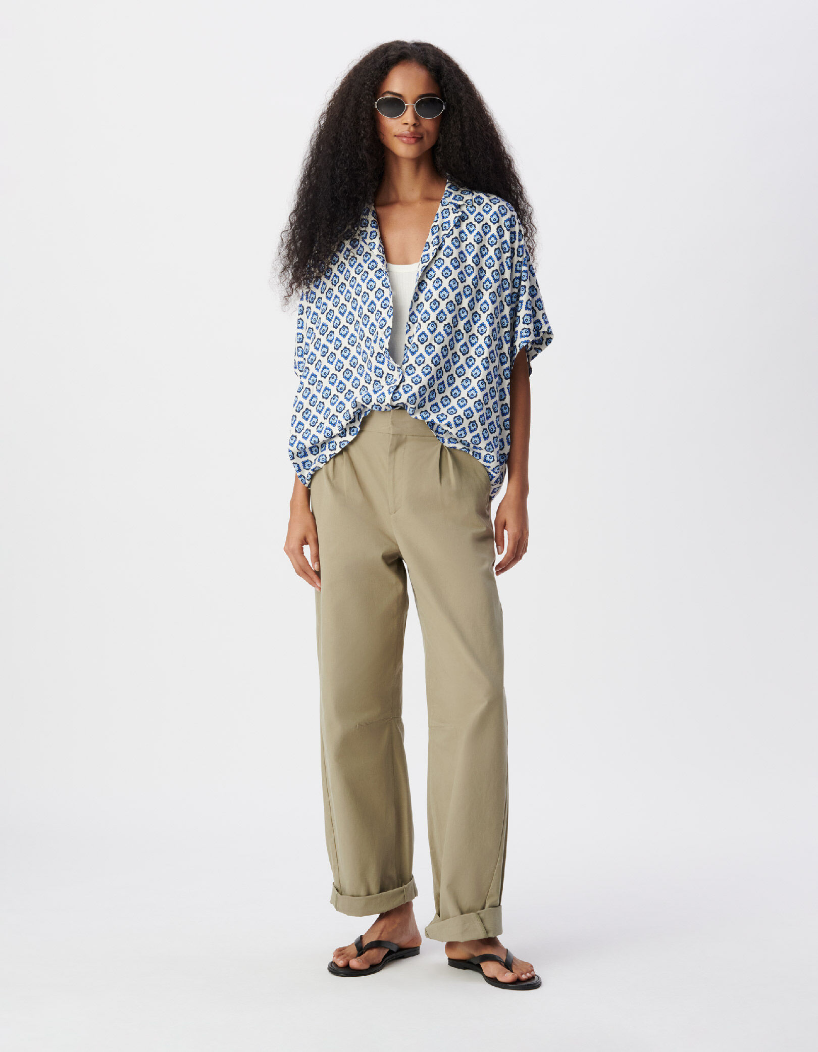 Chemise manches courtes imprimé floral bleu Femme