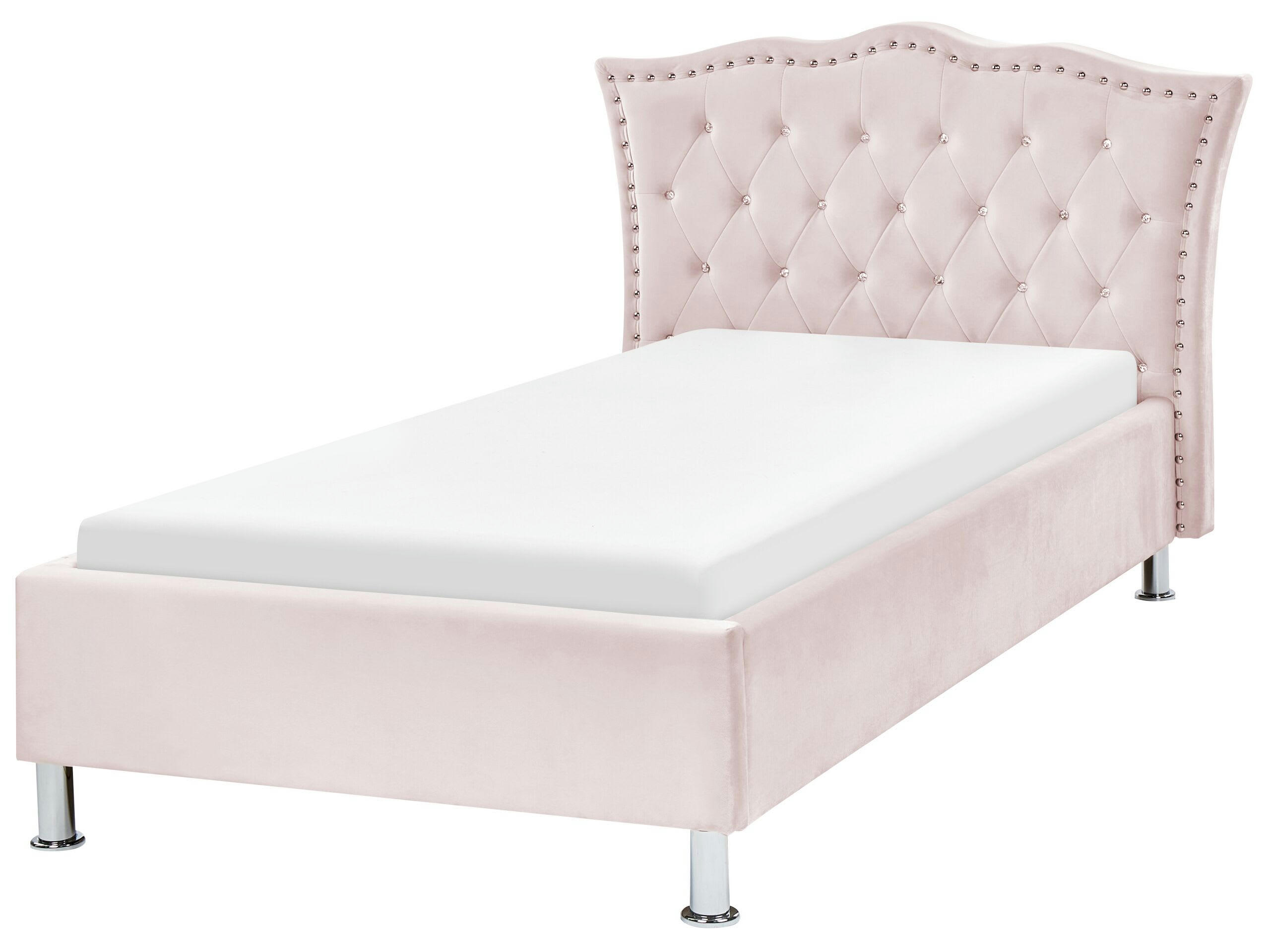 METZ - Lit simple en tissu rose 90x200