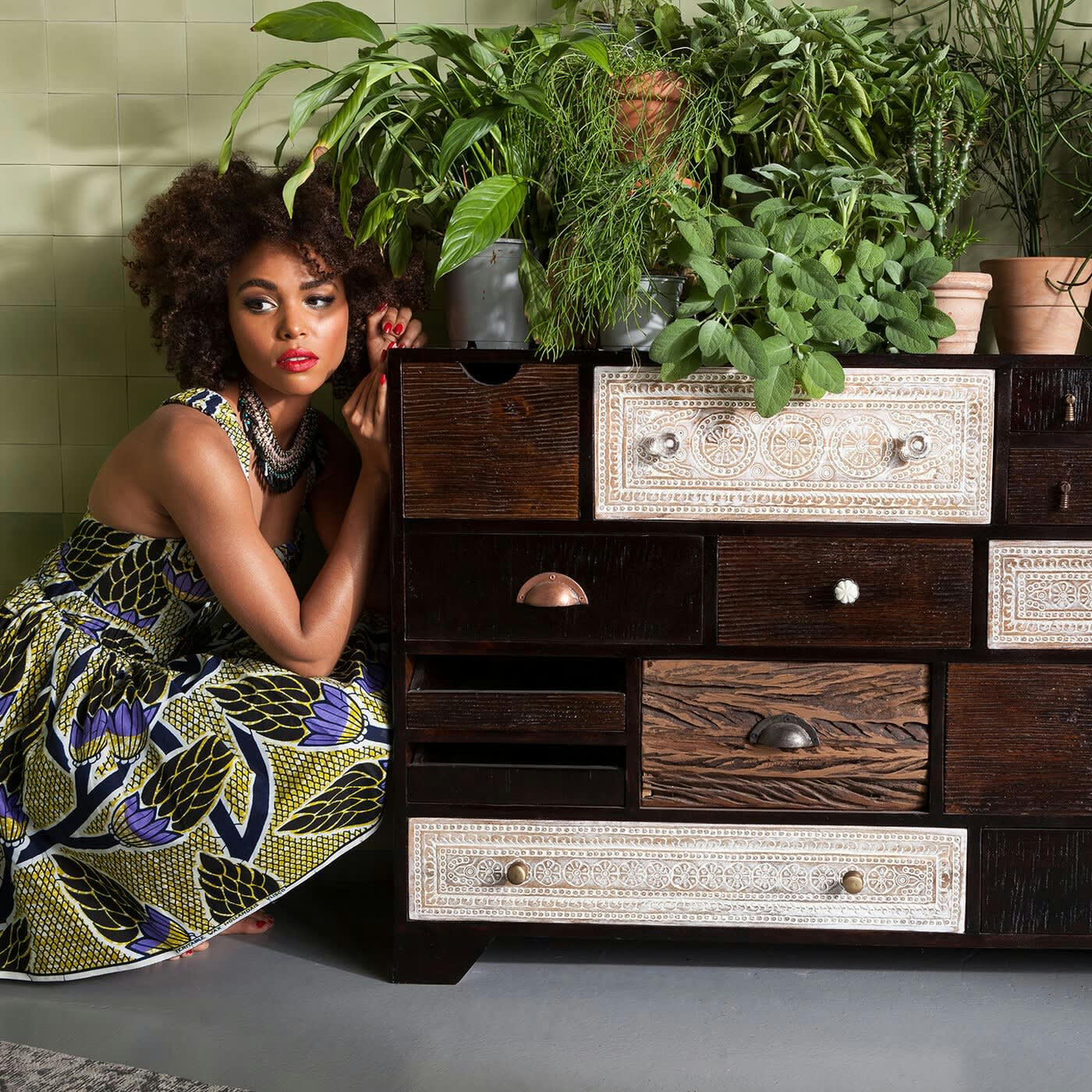 FINCA - Commode 14 tiroirs en manguier massif