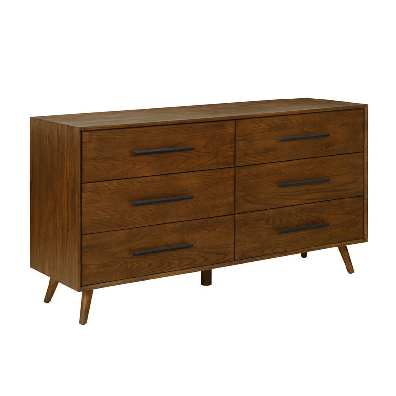 Emery Pecan 6 Drawer Wood Dresser