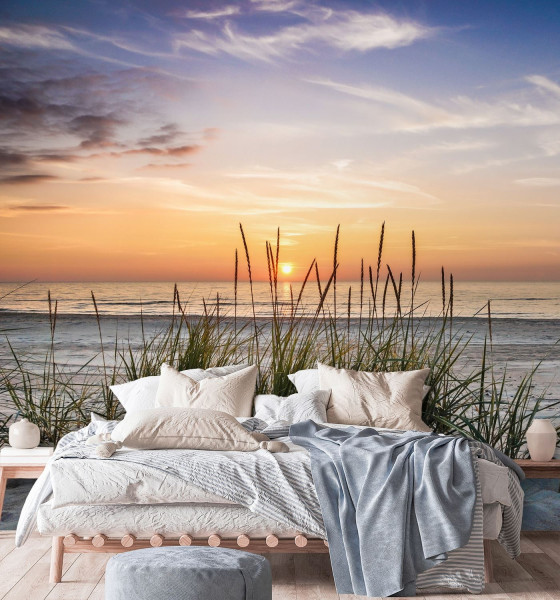 Feeby Fototapeta, Plaża morze zachód słońca 100x100