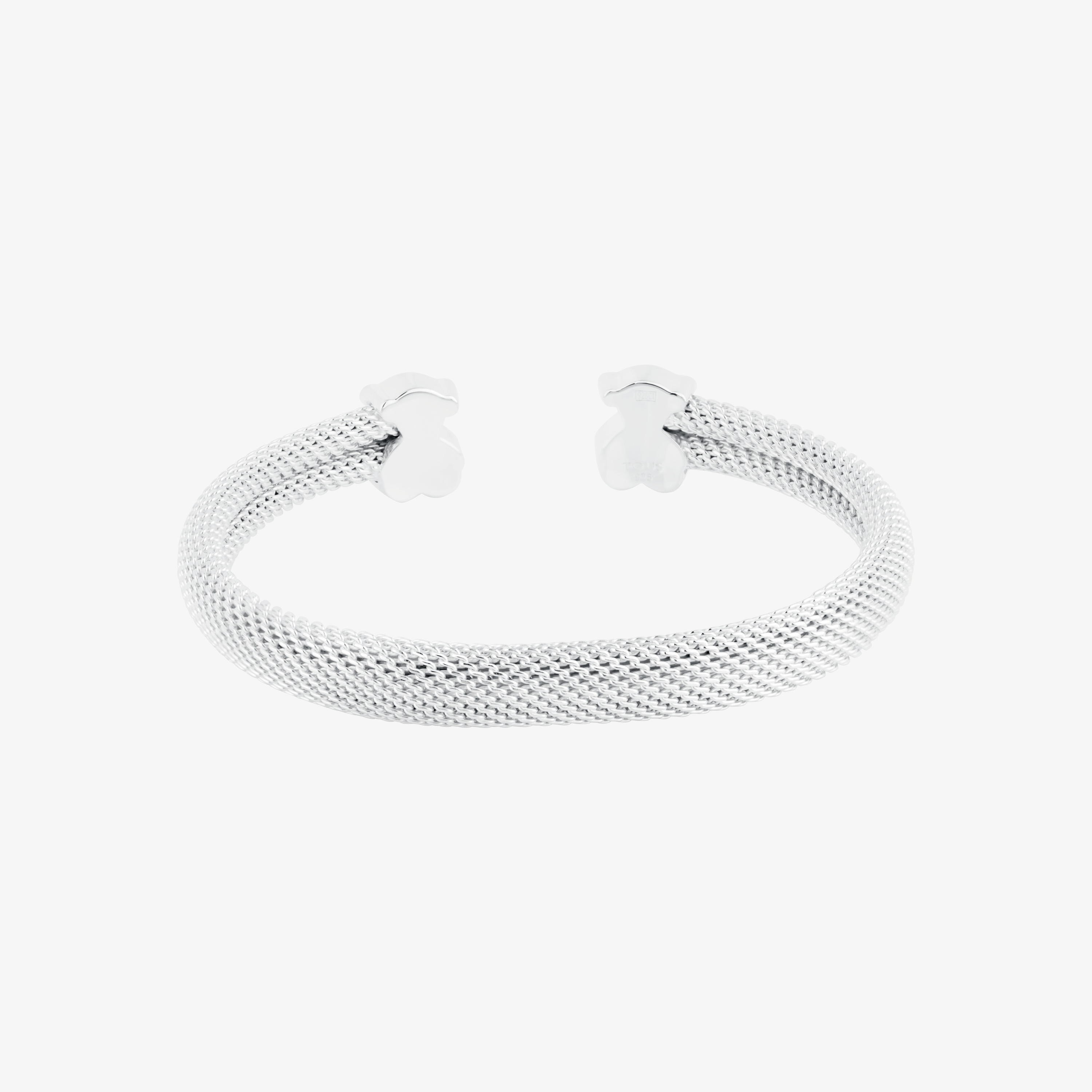 Esclava de plata con malla de 7x4 y motivos oso Mesh