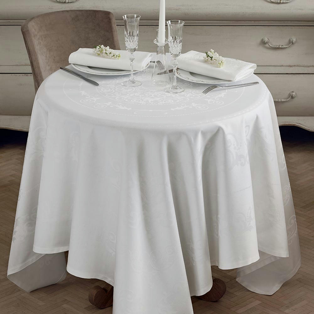 COMTESSE BLANC - Nappe ronde antitache déperlant pur coton  Diam. 175 cm