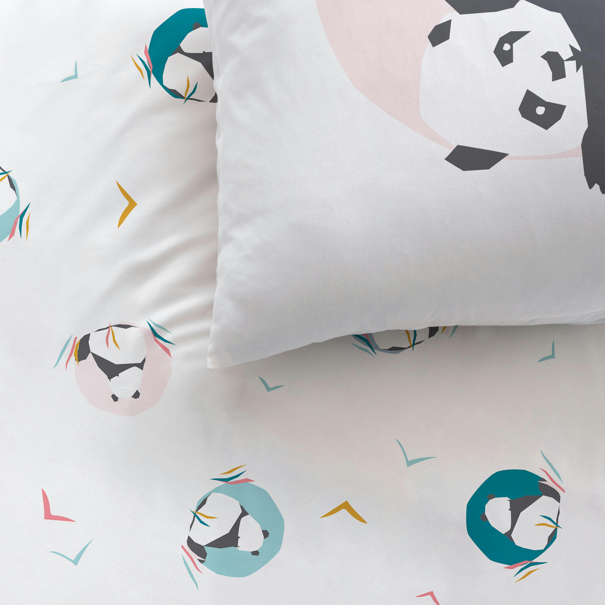 PANDA - Parure de lit imprimée en coton Blanc 140x200+63x63cm