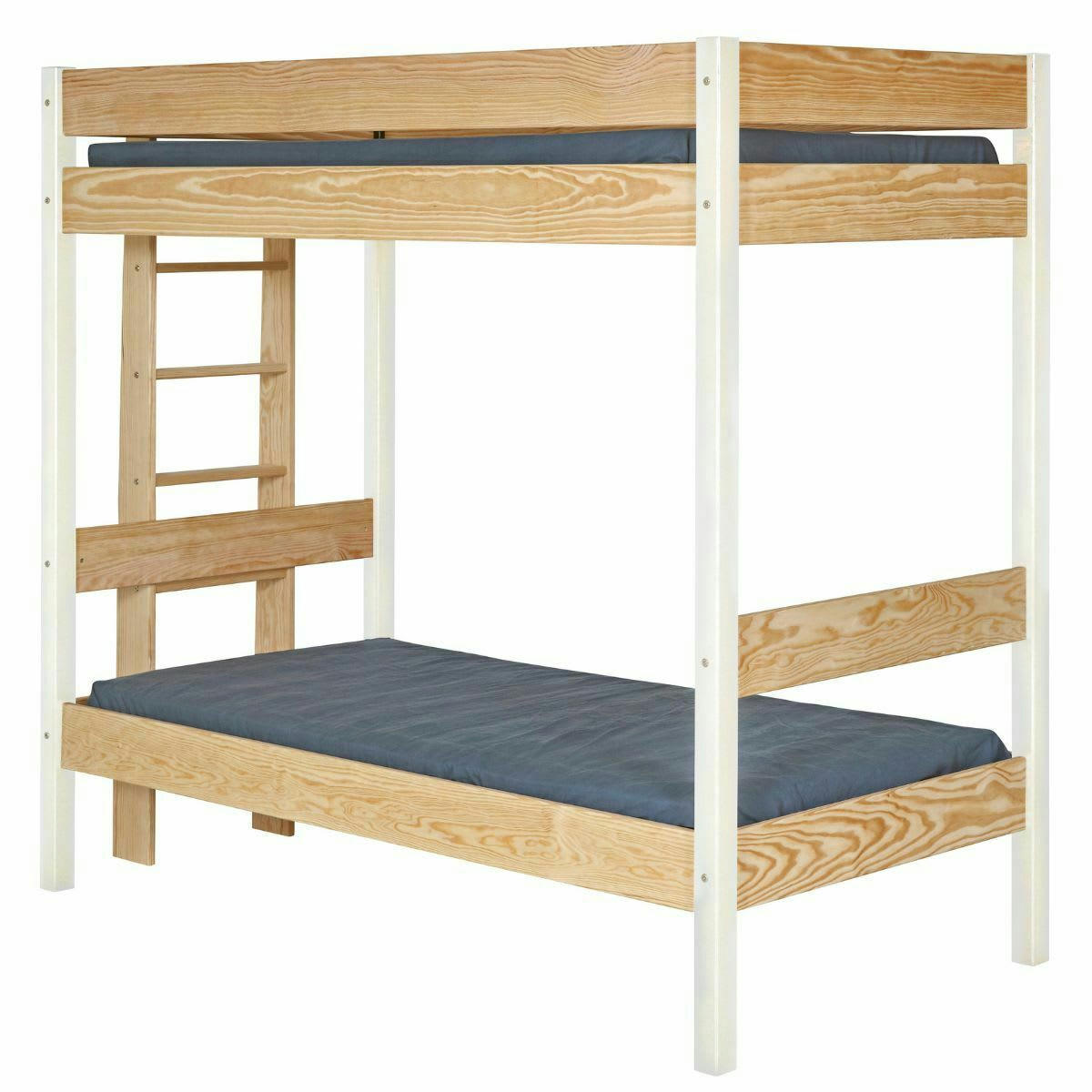 JAMY - Lit superposé gigogne 90x190 cm bois massif blanc et bois