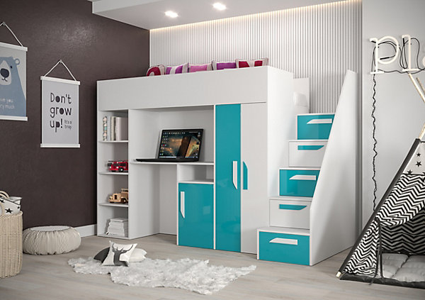 PARTY 14 Lit superposé 247/165/120 (blanc/turquoise)
