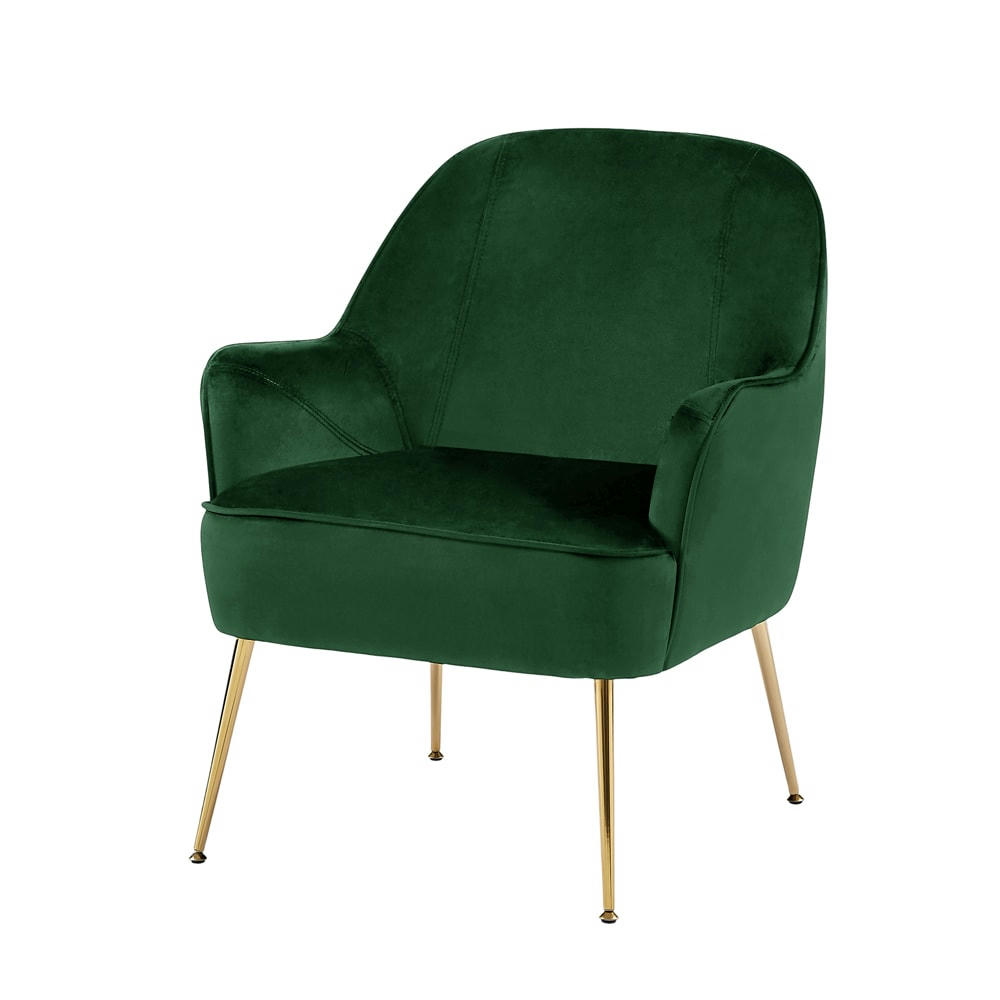 MARCELINO - Fauteuil  en velours vert avec pieds doré