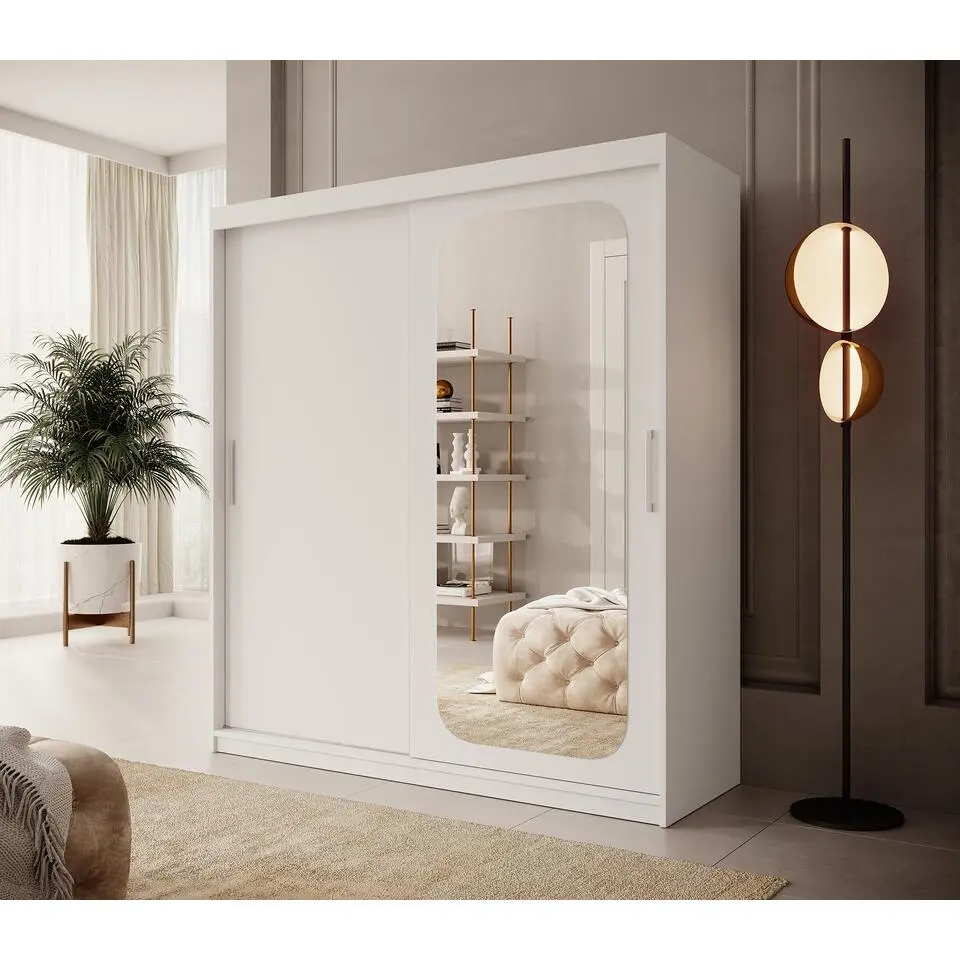 Meubella - Kledingkast Pete - Wit - 180 cm - Met spiegel