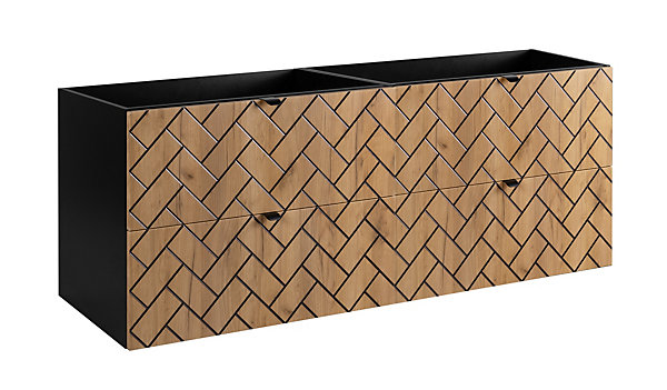 Meuble de salle de bain, Chêne artisanal doré, 160 x 57 x 46 cm, poignées noires