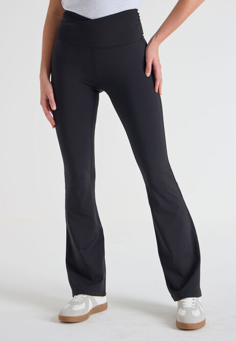Womens Black Plain Active Flare Leggings