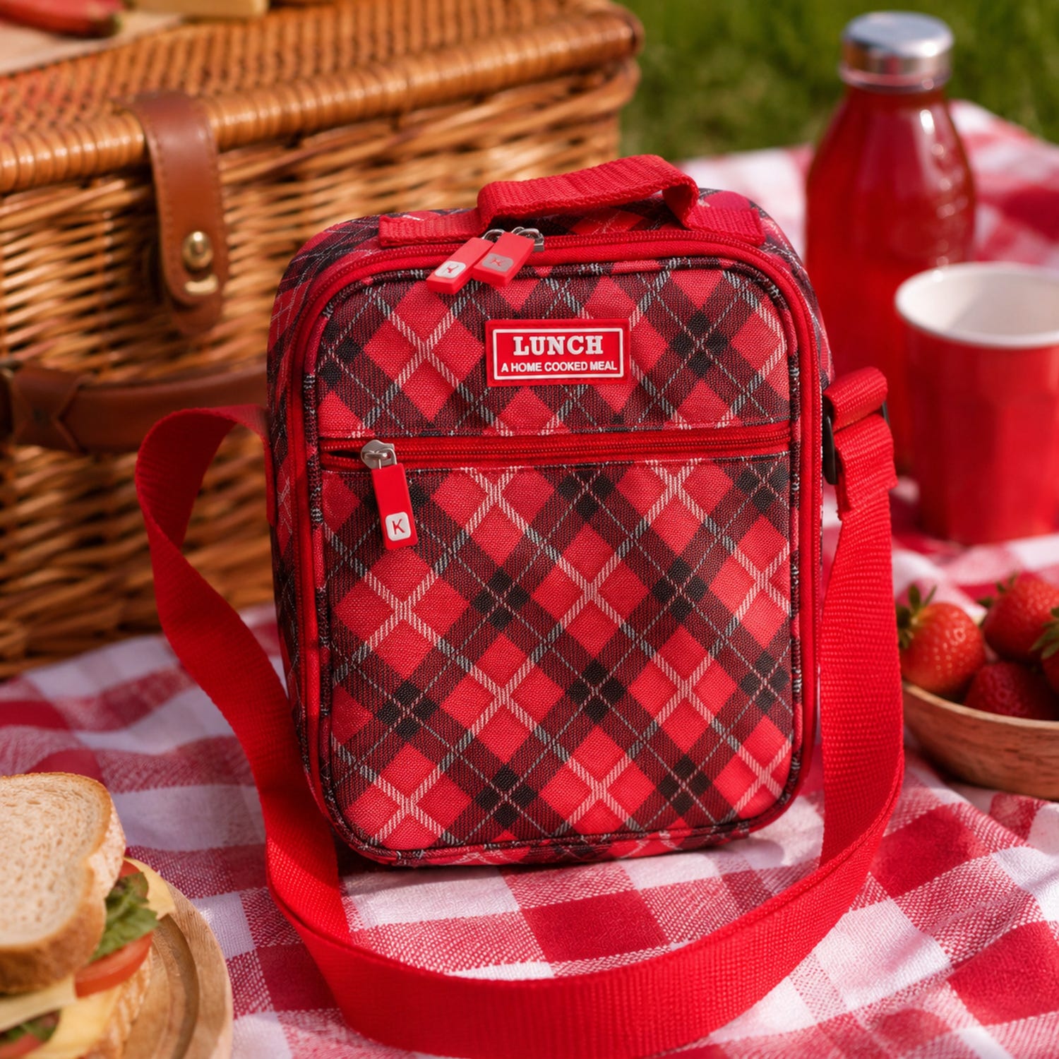 Borsa lunch box tartan con tracolla, da 5 litri